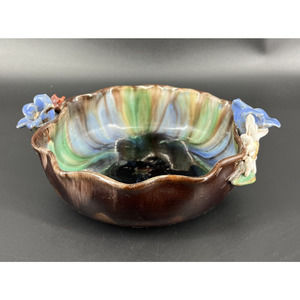 Vintage Art Pottery Flower Bowl Liezen Austria Edelweiss Alpine Flowers 2673